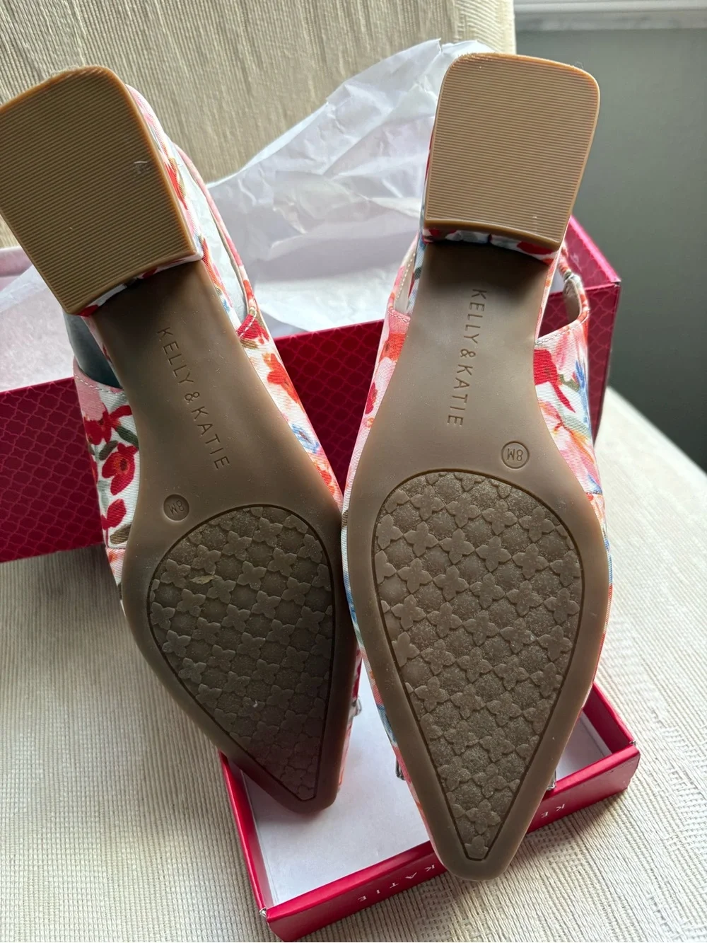 Kelly & Katie Floral Slingback Flat in Cream with Pink & Orange Flowers